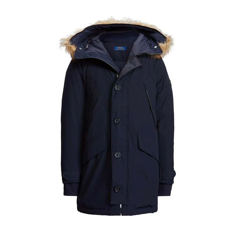 Mens Polo‎ Ralph Lauren Jacket 2XL Classics Annex Parka Fur Trim Down Coat Navy